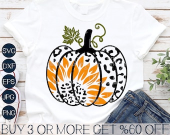 SVG de Abóbora Leopardo, SVG de Girassol, SVG de Outono, Estampa de Guepardo, Halloween, Dia de Ação de Graças, PNG, Arquivos para Cricut, Downloads de Designs para Sublimação