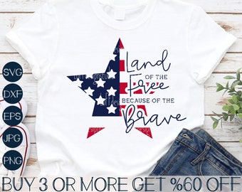 4th of July Svg Png, Land of the Free SVG, 4th of July SVG, American Flag Star SVG, Svg Files For Cricut, Sublimation Designs Downloads