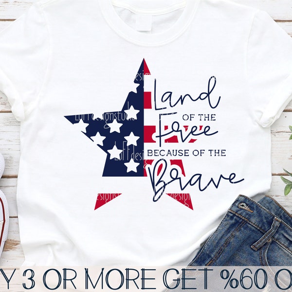 Land of the Free SVG, 4th of July SVG, American Flag Star SVG, Patriotic Svg, Png, Svg Files For Cricut, Sublimation Designs Downloads