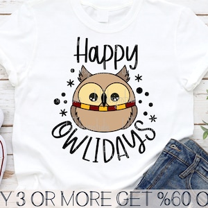 Happy Owlidays SVG, chemise de Noël drôle SVG, hibou SVG, SVG joyeuses fêtes, garçons Png, fichiers Svg pour Cricut, téléchargements de motifs par sublimation