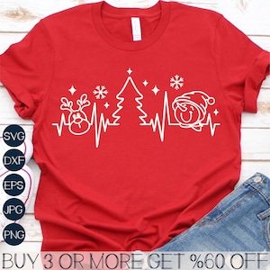 Christmas Heartbeat SVG, Snowman SVG, Christmas Tree SVG, Funny Christmas Svg, Reindeer Png, Files for Cricut, Sublimation Designs Downloads