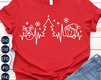 Christmas Heartbeat SVG, Snowman SVG, Christmas Tree SVG, Funny Christmas Svg, Reindeer Png, Files for Cricut, Sublimation Designs Downloads