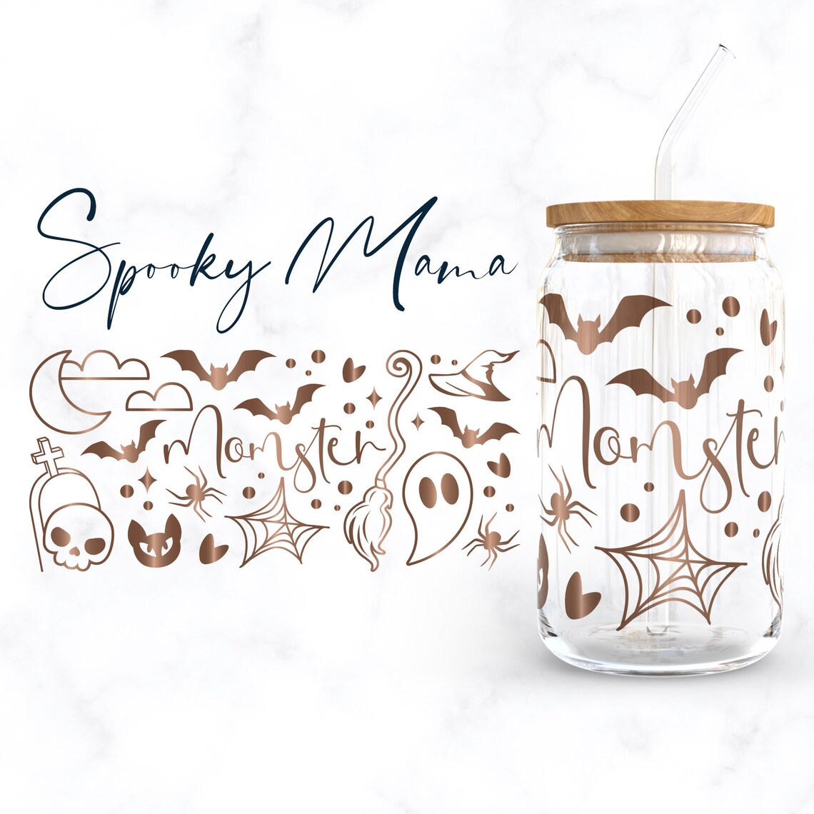Halloween Mama Libbey Glass SVG Bundle, Momster 16oz Beer Can Wrap Svg ...