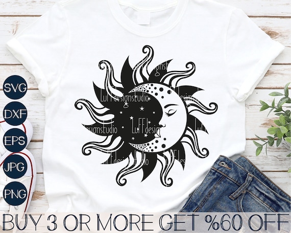Sun and Moon SVG, Celestial SVG, Boho Shirt SVG, Bohemian Moon Svg, Stars, Popular, Png, Svg Files For Cricut, Sublimation Designs Downloads