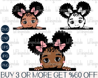 Peek A Boo Girl SVG, Peeking Afro Girl SVG, Black Girl SVG, Bow, Princess, Clipart, Png, Svg Files For Cricut, Sublimation Designs Downloads
