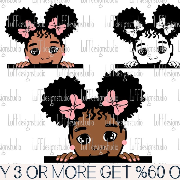 Peek A Boo Girl SVG, Peeking Afro Girl SVG, Black Girl SVG, Bow, Princess, Clipart, Png, Svg Files For Cricut, Sublimation Designs Downloads