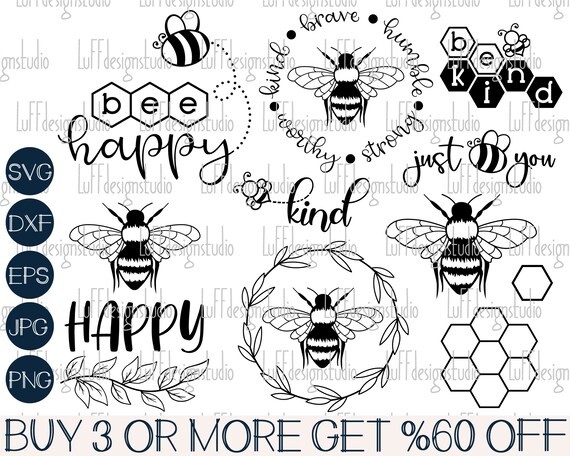 Bee SVG Bundle, Bee Kind SVG, Bee Happy SVG, Bumble Bee Svg, Honeycomb Svg, Bee Sayings Svg Files For Cricut, Sublimation Designs Downloads