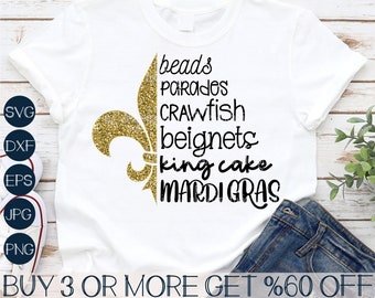 Mardi Gras SVG, grappige Mardi Gras PNG, Louisiana Svg, Fleur De Lis Svg, kralen Svg, langoesten Svg-bestand voor Cricut, sublimatie ontwerpen downloaden