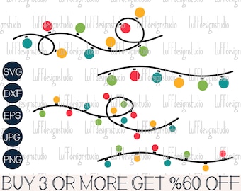 Luces navideñas SVG, guirnaldas de luces SVG, luces navideñas PNG, bombillas, archivos DXF, SVG para Cricut, Silhouette, diseños de sublimación (descargas)