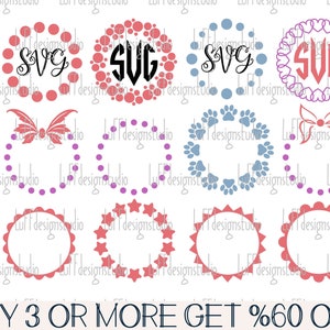 Monogram Frame SVG, Bow Svg, Ribbon Svg, Pearl, Star, Paw, Heart, Bubbles, Svg Files For Cricut, Silhouette, Sublimation Designs Downloads