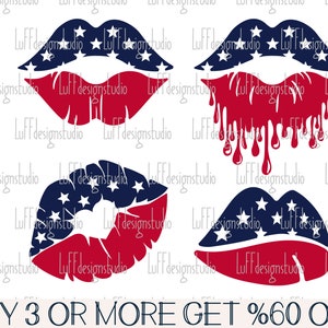 Drapeau américain lèvres SVG, 4 juillet dégoulinant de lèvres SVG, femmes patriotiques drôles Svg, PNG, fichiers Svg pour Cricut, téléchargements de dessins par sublimation