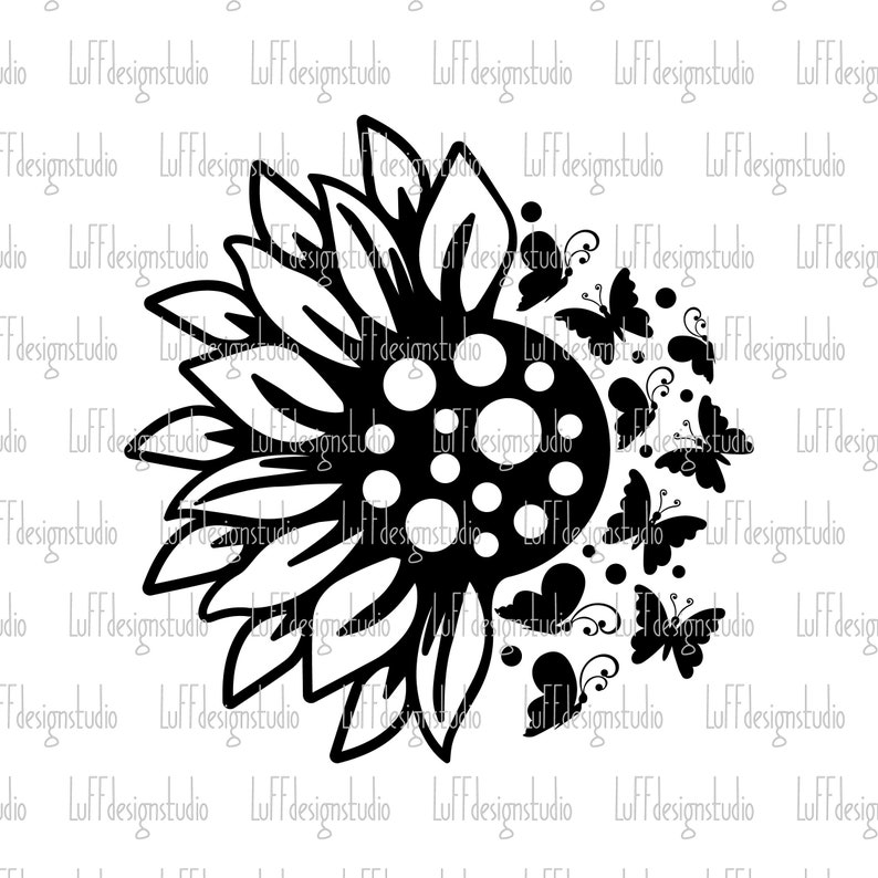 Download Sunflower SVG Butterfly SVG Half Sunflower SVG Flower Png ...