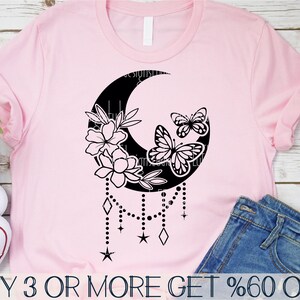 Lune SVG, SVG papillon, attrape-rêves SVG, croissant de lune Boho, SVG lune floral, Png, fichiers Svg pour Cricut, téléchargements de dessins par sublimation