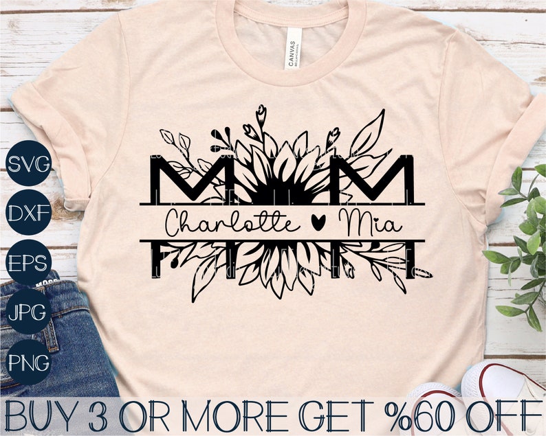 Blumen Mom SVG, Muttertag SVG, Sonnenblume SVG, Mom Leben SVG, Split Mom Shirt SVG, Nana Png, Dateien für Cricut, Sublimation Designs Downloads Bild 1