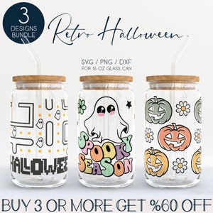 Retro Halloween Libbey Glass SVG Bundle, Spooky 16oz Beer Can Wrap Svg Png Dxf, Pumpkin Coffe Cup Svg, Tumbler Wrap Svg Files for Cricut