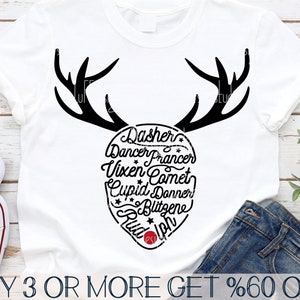 Reindeer SVG, Reindeer Names SVG, Christmas SVG, Funny Kids Christmas Shirt Svg, Png, Svg Files For Cricut, Sublimation Designs Downloads