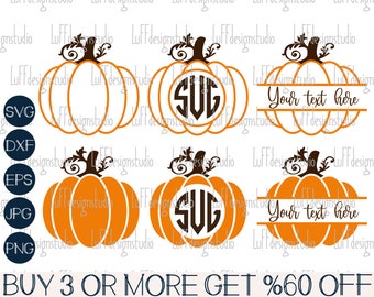 SVG de citrouille, SVG d'automne, SVG de cadre monogramme citrouille, Halloween, T-shirt, PNG, DXF, Fichiers pour Cricut, Silhouette, Téléchargements de motifs de sublimation
