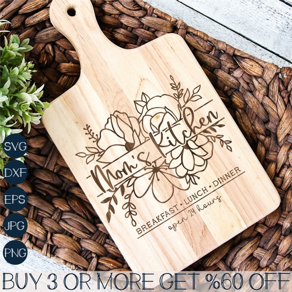 Cutting Board SVG, Mom's Kitchen SVG, Glowforge SVG, Laser Svg, Png, Svg Files For Cricut, Sublimation Designs Downloads