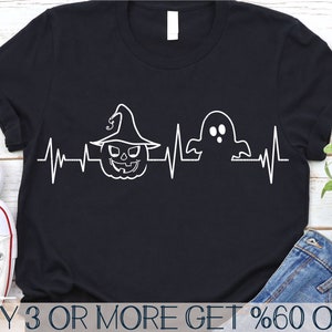 Halloween Heartbeat SVG, Pumpkin SVG, Ghost Svg, Spooky Svg, Kids Funny Shirt Svg, Png, Svg Files for Cricut, Sublimation Designs Downloads