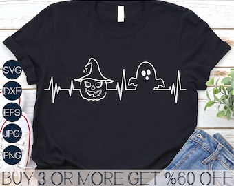 Halloween Heartbeat SVG, Pumpkin SVG, Ghost Svg, Spooky Svg, Kids Funny Shirt Svg, Png, Svg Files for Cricut, Sublimation Designs Downloads