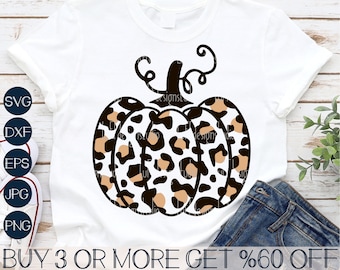 Leopard Pumpkin SVG, Fall SVG, Cheetah Print SVG, Halloween Svg, Thanksgiving Svg, Png, Svg Files for Cricut, Sublimation Designs Downloads