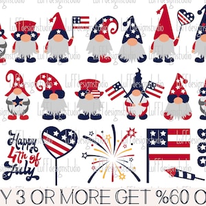 Pacchetto SVG PNG del 4 luglio, gnomi patriottici SVG, PNG del 4 luglio, fuochi d'artificio SVG, Clipart, file per Cricut, download di progetti di sublimazione