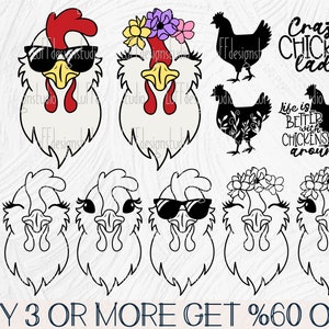 Huhn SVG Bundle, Hahn SVG, lustige Bauernhof Tier SVG, Huhn Gesicht Png, beliebte zwart, svg-Dateien für Cricut, Sublimation Designs Downloads