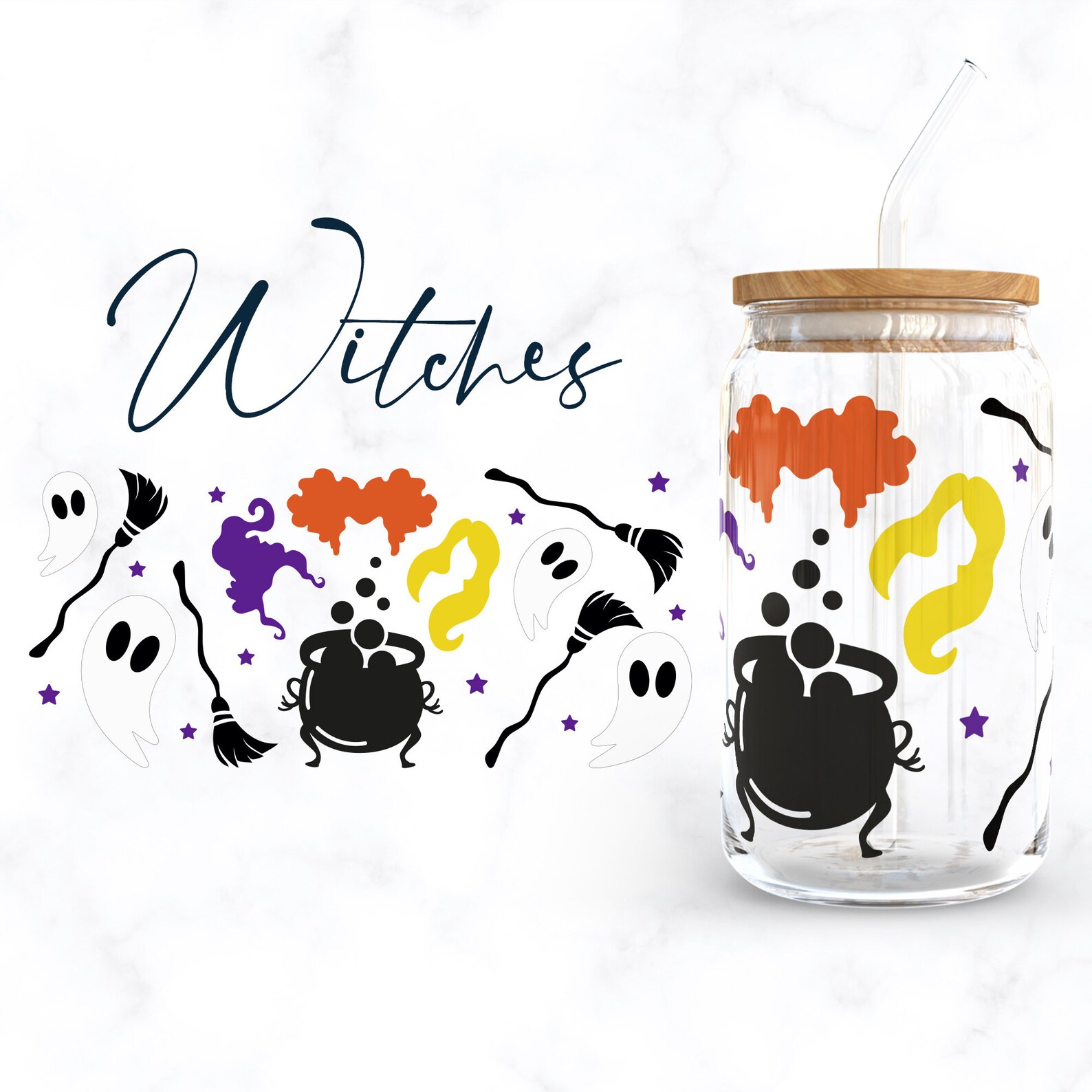 Witchy Halloween Libbey Glass SVG Bundle, Witch 16oz Beer Can Wrap Svg ...