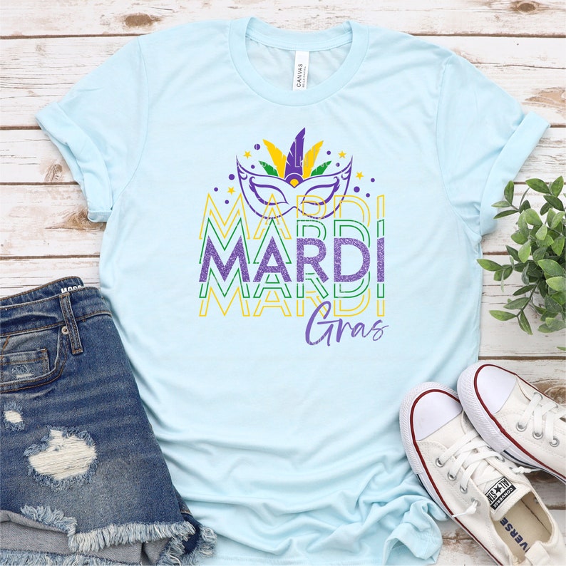 Mardi Gras SVG, Glitter Mardi Gras-skjorta PNG, Mask SVG, Louisiana Svg, New Orleans Svg, Svg-filer för Cricut, Sublimeringsdesignnedladdningar bild 2