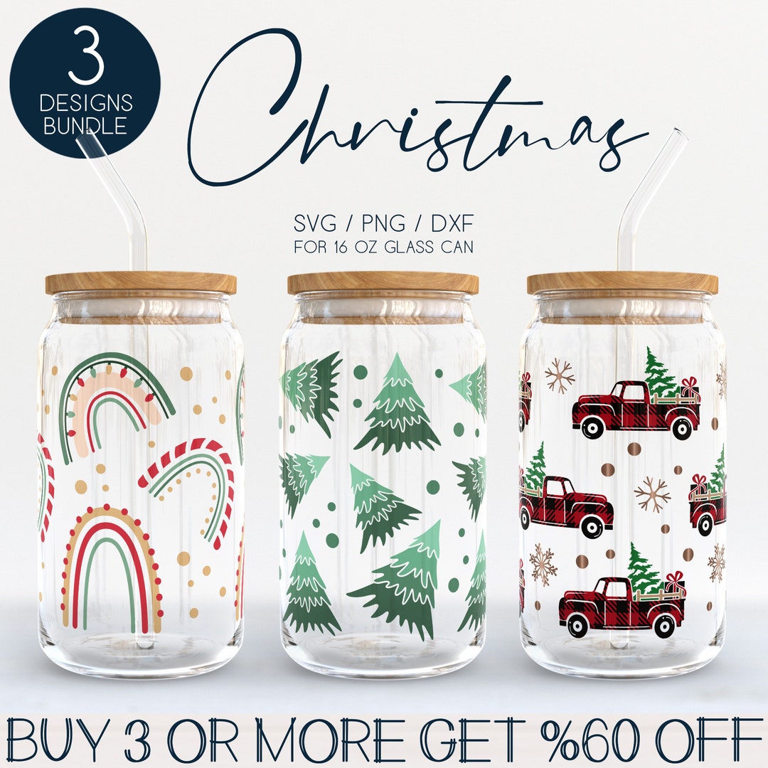 Christmas Libbey Glass SVG Bundle, Red Truck 16oz Beer Can Wrap Svg Png ...
