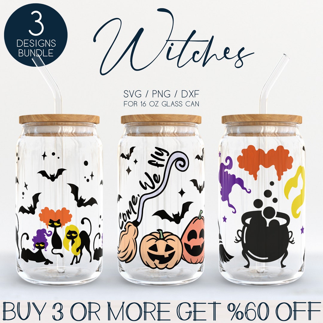Witchy Halloween Libbey Glass SVG Bundle, Witch 16oz Beer Can Wrap Svg ...