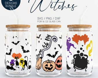 Witchy Halloween Libbey Glass SVG Bundle, Witch 16oz Beer Can Wrap Svg Png Dxf, Pumpkin Coffe Cup Svg, Tumbler Wrap Svg Files for Cricut