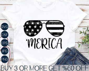 Merica SVG, Funny 4th of July SVG, American Flag Sunglasses SVG, Patriotic Svg, Png, Svg Files For Cricut, Sublimation Designs Downloads