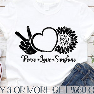 Paz, amor, sol SVG, girasol SVG, girasol PNG, eres mi sol, archivos SVG para Cricut, silueta, descargas de diseños de sublimación