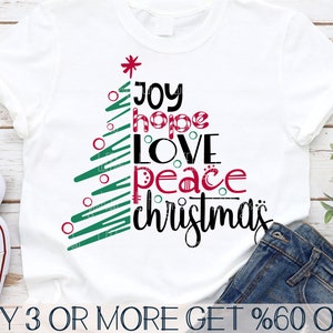 Arbre de Noël SVG, SVG de Noël, arbre de Noël PNG, paix amour Svg, Dxf, fichiers Svg pour Cricut, Silhouette, téléchargements de dessins par sublimation