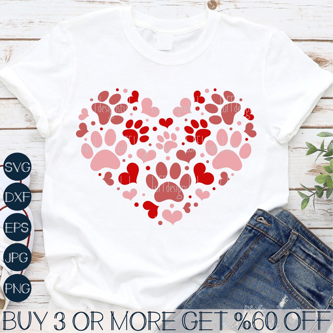 Dog Valentine SVG, Paw Heart SVG, Cat Dog Lover Valentines Day SVG, Dog ...