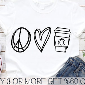 Peace Love Pumpkin Spice SVG, Pumpkin SVG, Fall SVG, Acción de Gracias, Corazón, Png, Archivos para Cricut, Silhouette, Descargas de diseños de sublimación