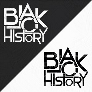 K&ouml;nnte beinhalten: Schwarzes History-Text-Grafikdesign in Wei&szlig; auf schwarzem Hintergrund und Schwarz auf wei&szlig;em Hintergrund. Der Text ist in einer fetten, serifenlosen Schrift.