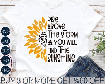 Zonnebloem SVG, Rise Above, halve zonnebloem png, citaat, bloem, gezegde, stencil, bestanden voor de Cricut, silhouet, downloads van sublimatieontwerpen