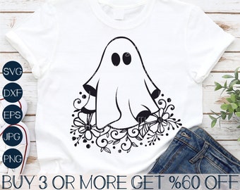 Floral Ghost SVG, Ghost with Flowers SVG, Boo Svg, Halloween Shirt SVG, Spooky Svg, Png, Svg Files For Cricut, Sublimation Designs Downloads