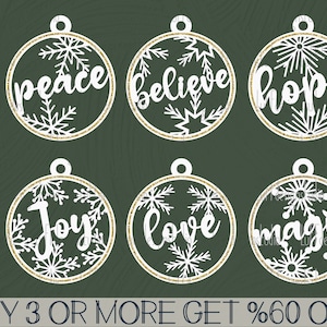 Paquete SVG de adornos navideños, copos de nieve SVG, adornos acrílicos redondos SVG, invierno SVG, archivos SVG para Cricut, descargas de diseños de sublimación