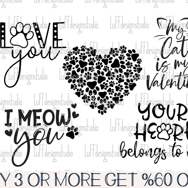 Cat Valentine SVG, Paw Heart SVG, Cat Lover Valentines Day Svg, Cat Mom SVG, Popular Png, Files For Cricut, Sublimation Designs Downloads