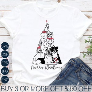 Natal de cachorro SVG, Feliz Natal SVG, Árvore de Natal de cachorro SVG, Mãe de cachorro SVG, Amante de cachorro PNG, Arquivo SVG para Cricut, Downloads de designs de sublimação