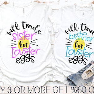 Cambiaré a mi hermana por huevos SVG, SVG divertido de Pascua para niños, Svg de hermanos, Png familiar, Archivos Svg para Cricut, Descargas de diseños de sublimación