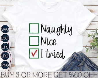 Naughty Nice I Tried SVG, Christmas SVG, Funny Christmas Shirt SVG, Sarcastic Svg, Png, Svg Files For Cricut, Sublimation Designs Downloads