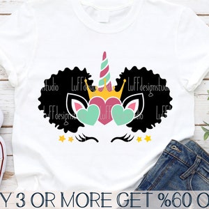 Afro Unicorn Face SVG, Black Girl Unicorn SVG, Princesa, Black Girl Magic, Aniversário, Png, Arquivo Svg para Cricut, Downloads de Designs de Sublimação