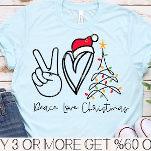 Peace Love Christmas SVG, Funny Christmas Shirt SVG, Christmas Tree SVG, Popular Png, Svg Files For Cricut, Sublimation Designs Downloads