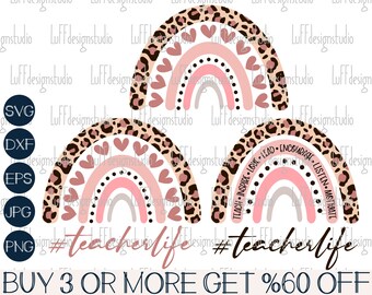Teacher Life SVG, Teacher Rainbow SVG, Back To School SVG, Teacher Shirt Svg, Rainbow Png, Svg File For Cricut, Sublimation Design Downloads