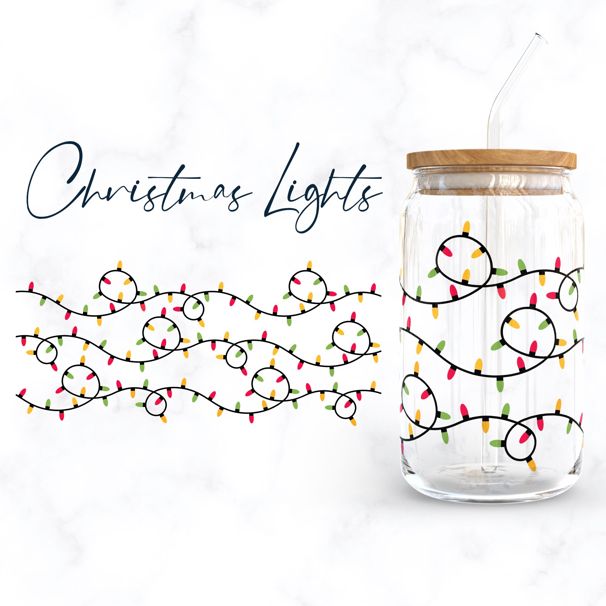 Christmas Lights Libbey Glass SVG Bundle, New Year 16oz Beer Can Wrap ...