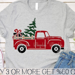 Camion de Noël SVG, SVG de camion rouge, Noël SVG, vacances Svg, arbre, Dxf, Png, fichiers pour Cricut, Silhouette, téléchargements de dessins par sublimation
